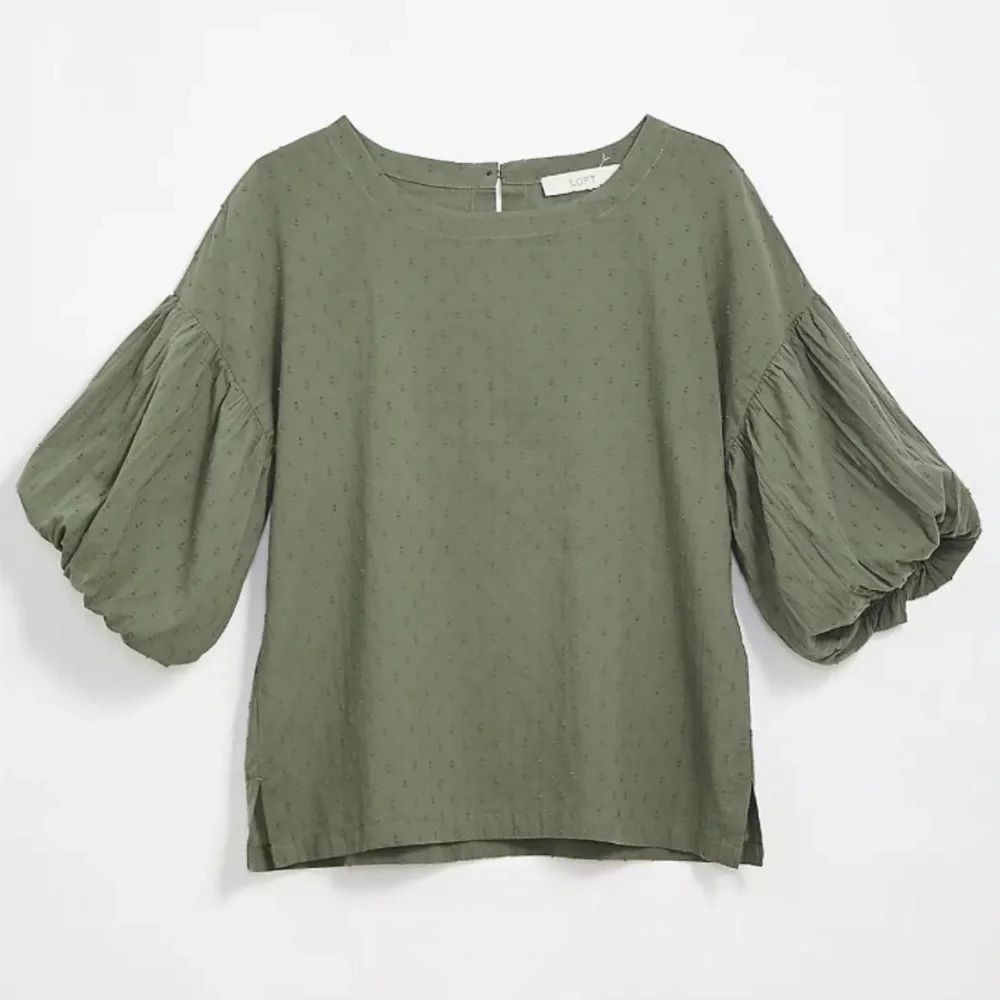LOFT Olive Green Puff Sleeve Blouse